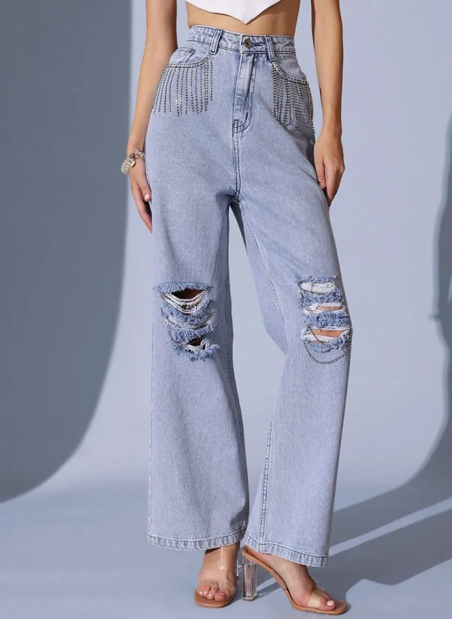STREET 9 Light Blue Highly Distressed High-Rise Jeans for Women