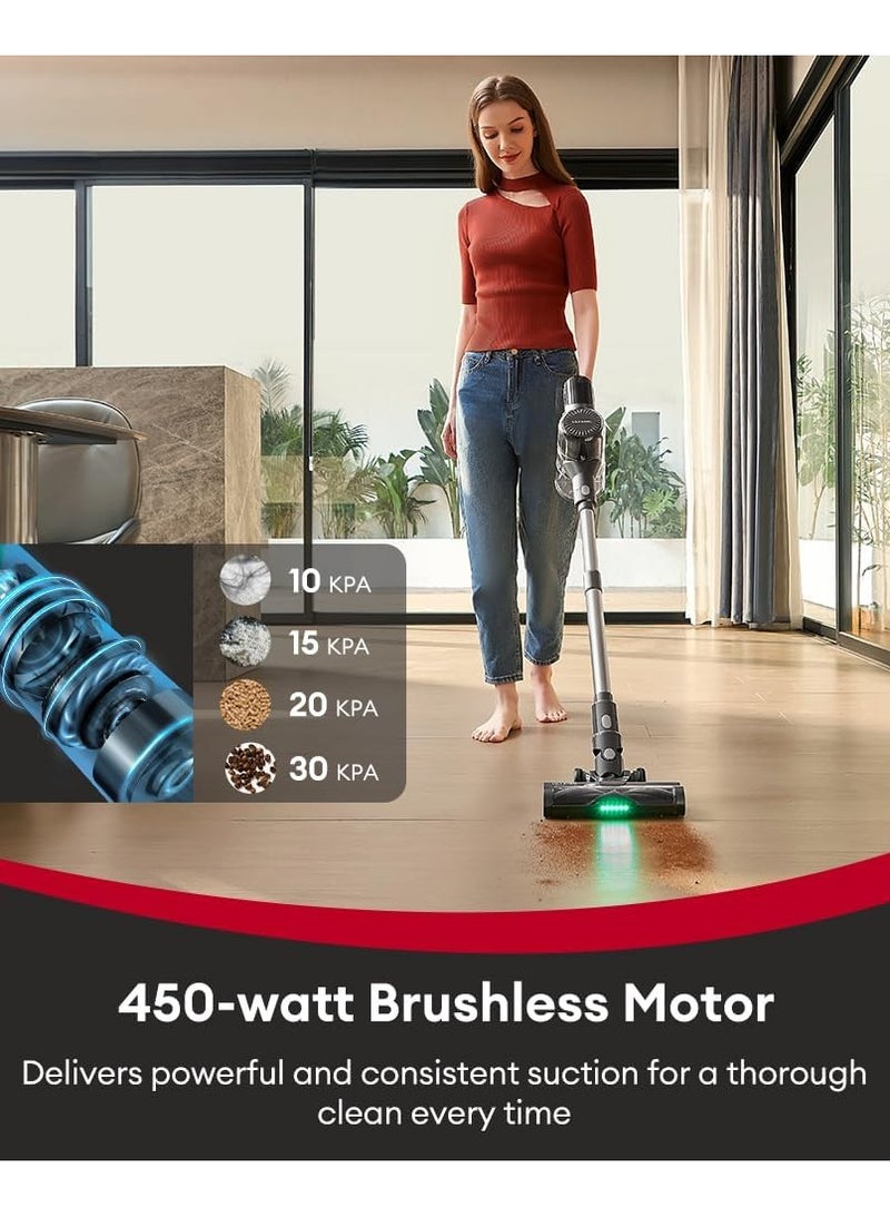 Ultenic U12 Vesla Cordless Vacuum Cleaner, 30Kpa Stick Vacuum Cleaner with Powerful Suction, Automotive Design Dashboard, 420W up to 45 Mins, Tangle-Free Brush for Pet Hair Hard Floor Carpet - Image 4