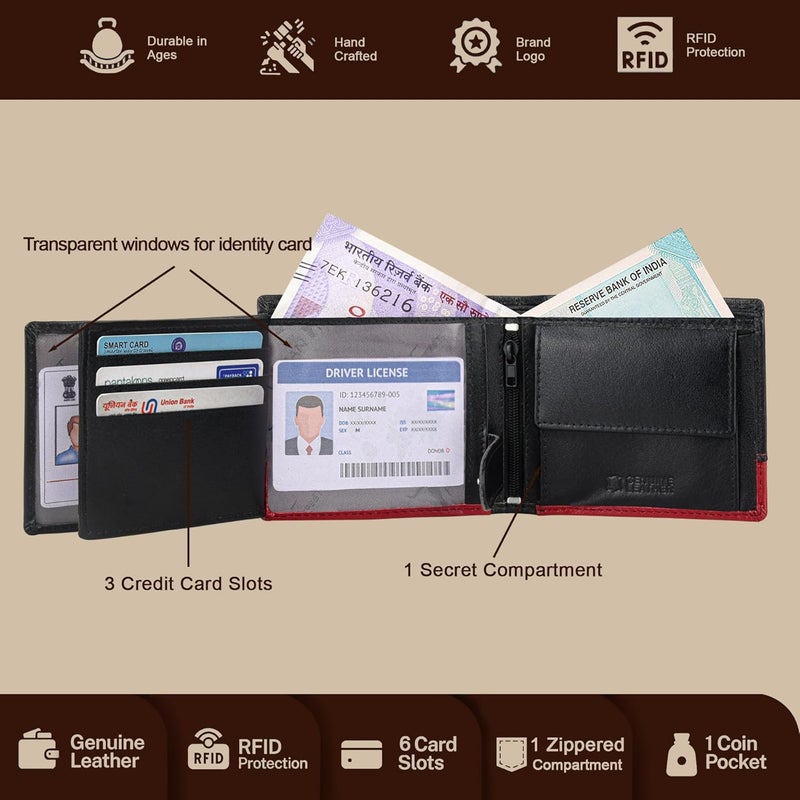 URBANFOREST Seattle Black/Red Leather Wallet for Men - Image 4