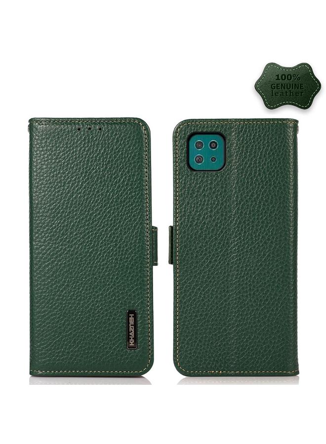 S-TOP Case For Samsung Galaxy A22 5G KHAZNEH Side-Magnetic Litchi Genuine Leather RFID Phone Case - Image 1