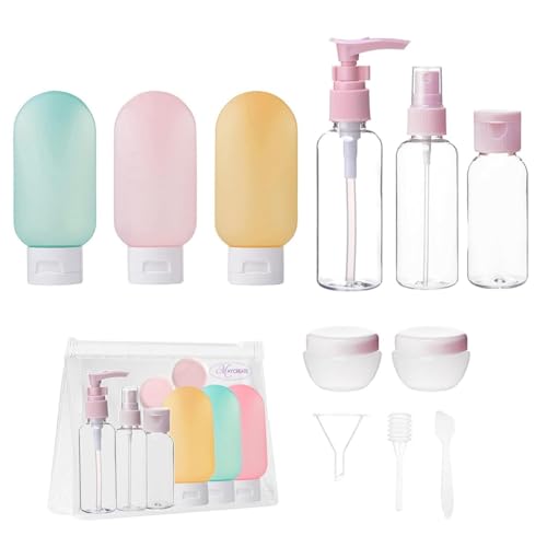 MAYCREATE® 11Pcs Travel Bottle Kit for Toiletries Empty Leak Proof Refillable Squeezable Containers Set Travel Toiletry Bottles Kit Spray Bottles Cream Jars Dispenser Set for Shampoo, Lotion - Image 1