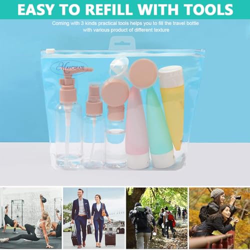 MAYCREATE® 11Pcs Travel Bottle Kit for Toiletries Empty Leak Proof Refillable Squeezable Containers Set Travel Toiletry Bottles Kit Spray Bottles Cream Jars Dispenser Set for Shampoo, Lotion - Image 5