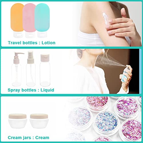 MAYCREATE® 11Pcs Travel Bottle Kit for Toiletries Empty Leak Proof Refillable Squeezable Containers Set Travel Toiletry Bottles Kit Spray Bottles Cream Jars Dispenser Set for Shampoo, Lotion - Image 4