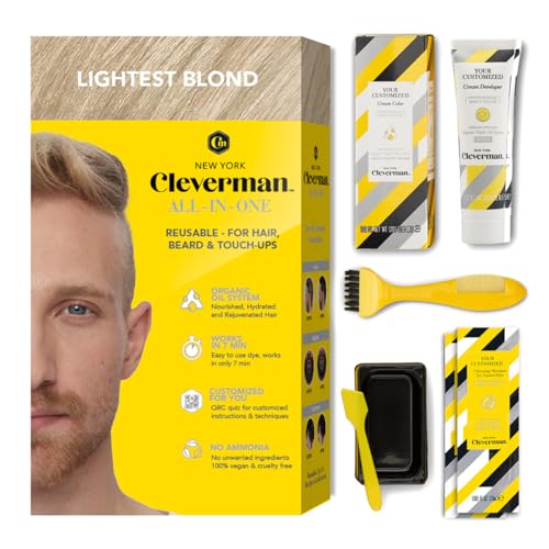 CLEVERMAN Lightest Blond Hair  Beard Dye for Men AllinOne Reusable Kit  Mens Color For NaturalLooking Gray Coverage ProfessionalQuality and AmmoniaFree