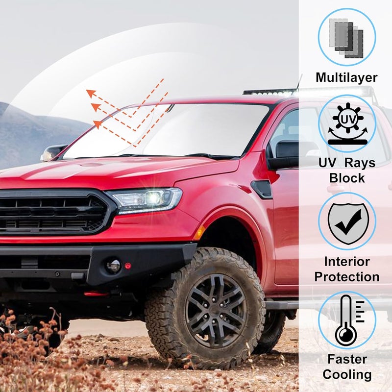 LHFLIVE Windshield Sun Shade Compatible with 2019-2024 2025 2026 Ford Ranger Accessories Custom Fit Sunshade Sun Visor Heat Protection Keep Car Interior Cool - Image 2