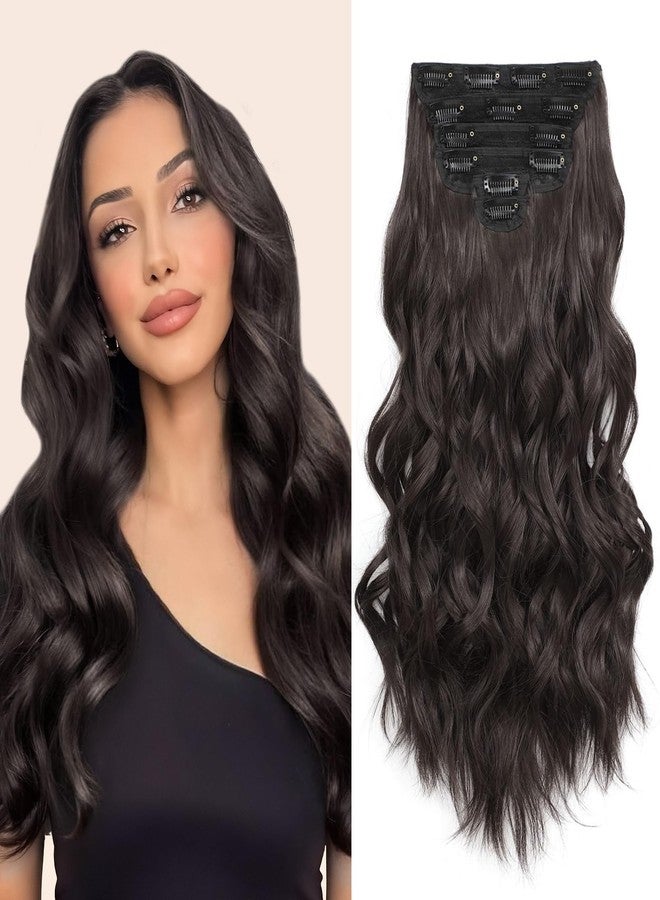 Fliace Clip in Hair Extensions, 6 PCS 1 6 Inch Hair Extensions Clip Ins, Dark Brown Long Wavy Hairpieces(16inch, 6pcs, Dark Brown) - Image 1