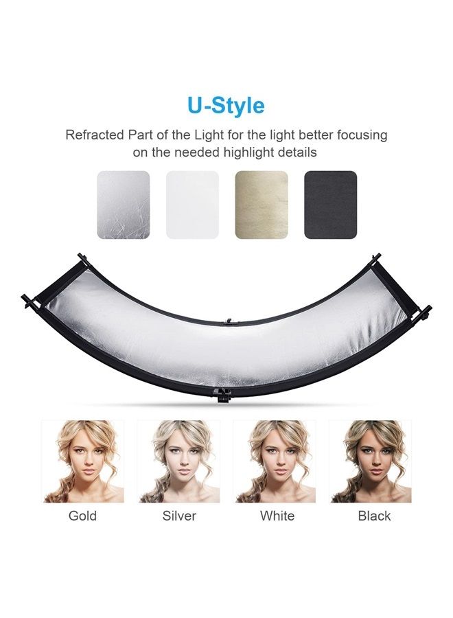 Fomito Curved Reflector - 70x25.6 inch/178x65cm Clamshell Light Reflector Arclight Curved Eyelighter Lighting Diffuser for Photography Stuido Filming Shooting, Black/White/Gold/Silver - Image 2