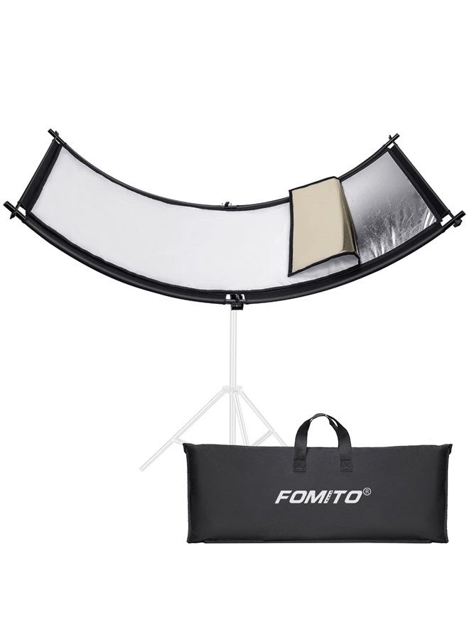 Fomito Curved Reflector - 70x25.6 inch/178x65cm Clamshell Light Reflector Arclight Curved Eyelighter Lighting Diffuser for Photography Stuido Filming Shooting, Black/White/Gold/Silver - Image 1
