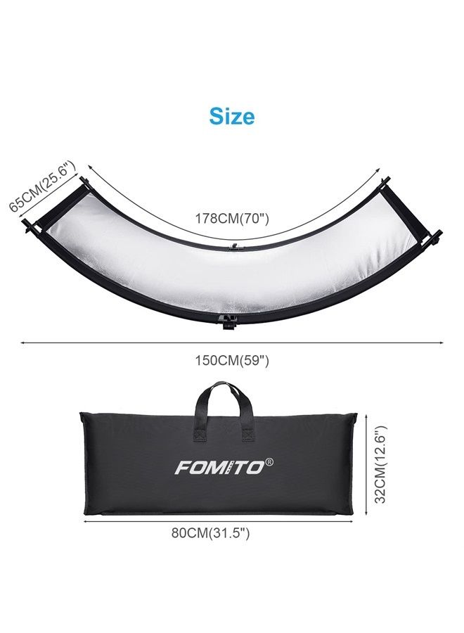Fomito Curved Reflector - 70x25.6 inch/178x65cm Clamshell Light Reflector Arclight Curved Eyelighter Lighting Diffuser for Photography Stuido Filming Shooting, Black/White/Gold/Silver - Image 3