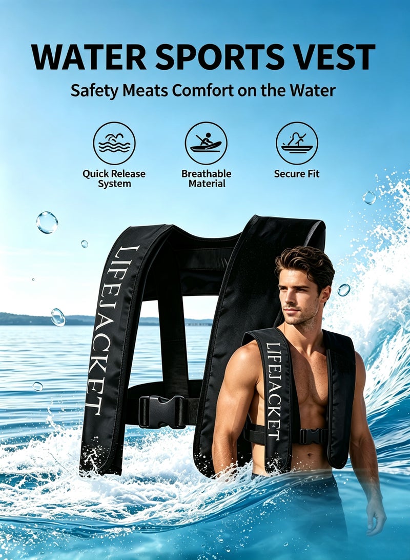 Manually Inflatable Life Jacket, Adult Water‑Sports Safety Vest, Lightweight Portable Flotation Device with Quick‑Release Buckle, Adjustable Strap for Boating, Kayaking, Fishing, Surfing, Outdoor Water Activities - Image 1
