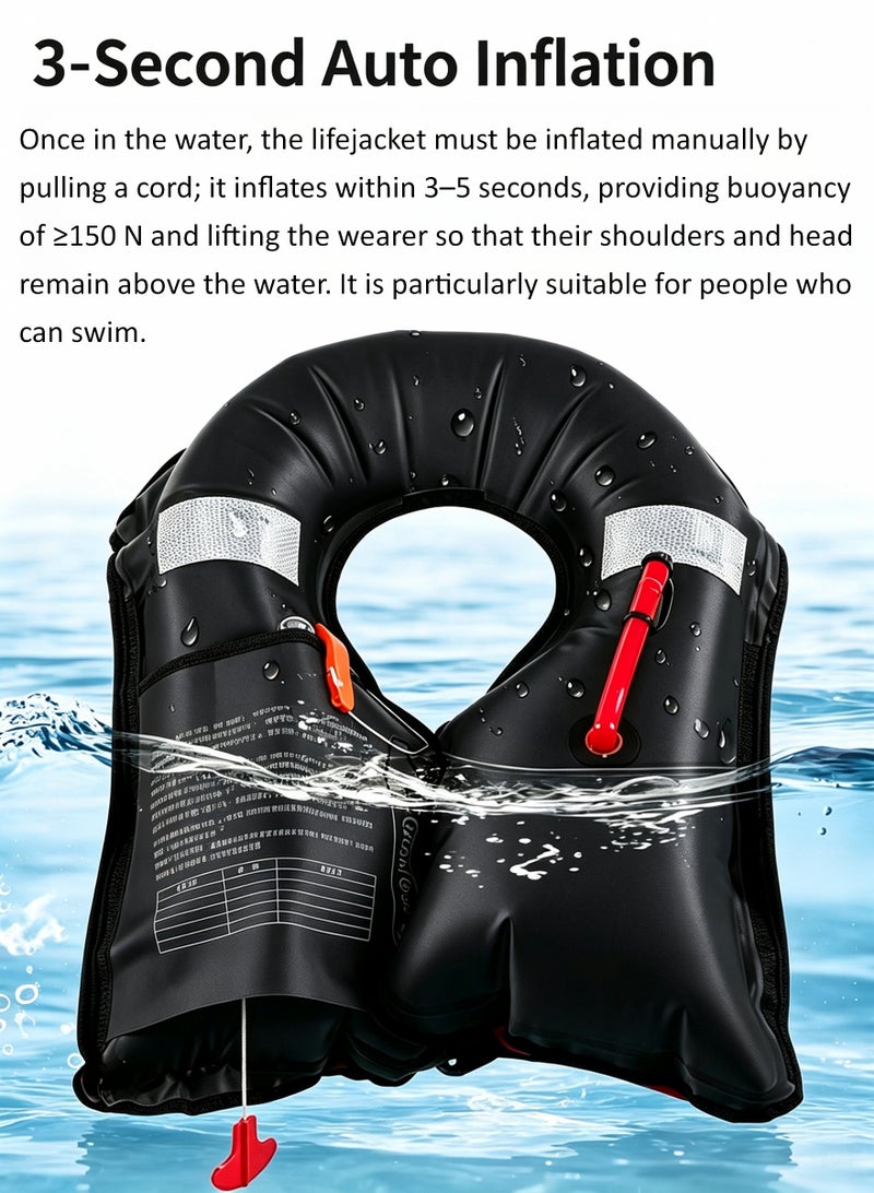 Manually Inflatable Life Jacket, Adult Water‑Sports Safety Vest, Lightweight Portable Flotation Device with Quick‑Release Buckle, Adjustable Strap for Boating, Kayaking, Fishing, Surfing, Outdoor Water Activities - Image 4
