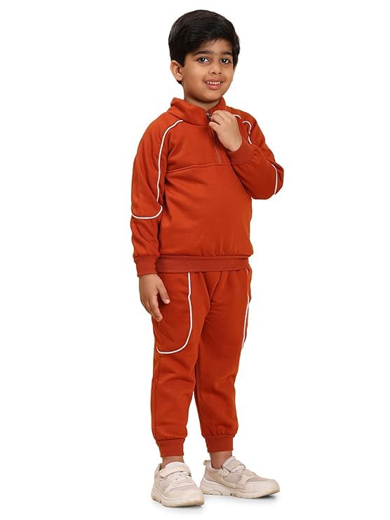 Ameeha Kids Winter Tracksuit Set Half-Zip Jacket and Joggers with Sling Bag (IN, Age, 4 Years, 5 Years, Orange) - Image 5