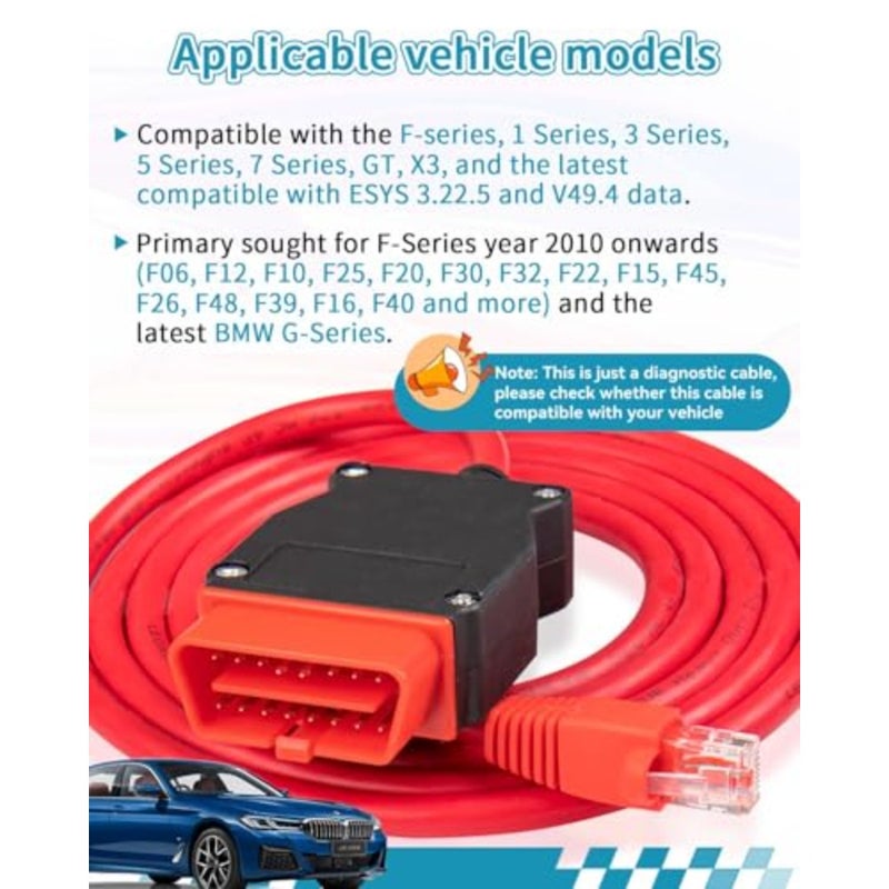 كابل ENET Obd2 لترميز سلسلة BMW F G i، كابل إيثرنت بطول 6.5 قدم إلى obdii مع محول USB-C لبرنامج BMW E-SYS ISTA+ - Image 4