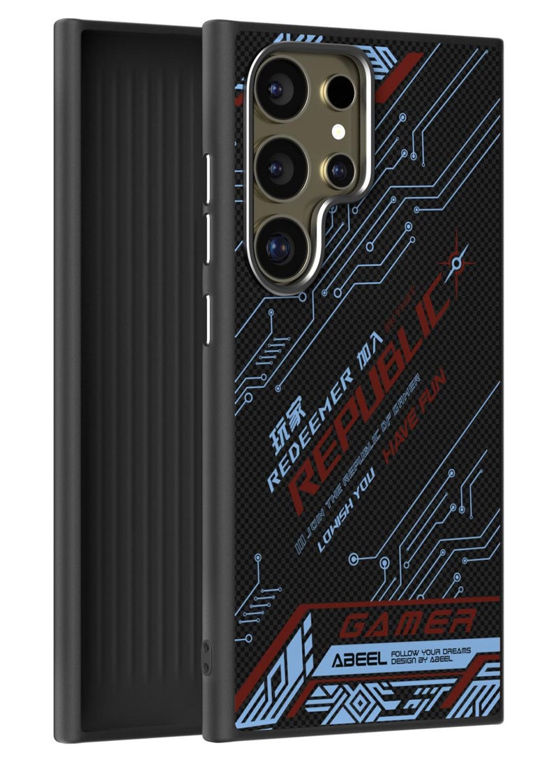 ABEEL Premium Matte Carbon Fiber Texture Magnetic Phone Case for Samsung Galaxy S24 Ultra Wireless Charging Shockproof Back Cover REPUBLIC - Multicolor - Image 1
