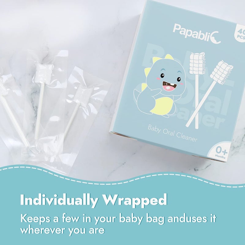 Papablic Baby Tongue Cleaner, Baby Oral Cleaner, Disposable Infant Mouth Cleaner Newborn, Upgrade Gum Cleaner with Paper Handle for Infants Ages 0-2 Years, 40 Pack - Image 5