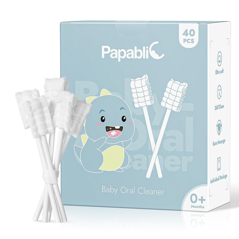 Papablic Baby Tongue Cleaner, Baby Oral Cleaner, Disposable Infant Mouth Cleaner Newborn, Upgrade Gum Cleaner with Paper Handle for Infants Ages 0-2 Years, 40 Pack - Image 1