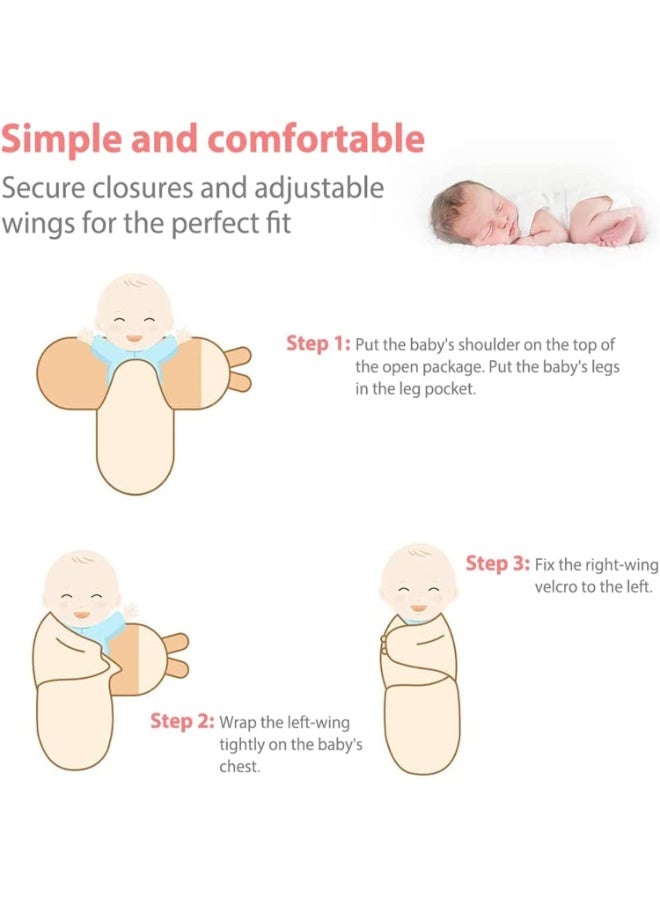فتيرلي طفل Swaddle لف، 3 قطع حديث الولادة Swaddle بطانية لف، 0-3 أشهر 100٪ التنفس القطن Swaddlers كيس النوم مع أجنحة قابلة للتعديل للأولاد والبنات الأطفال  - Image 4