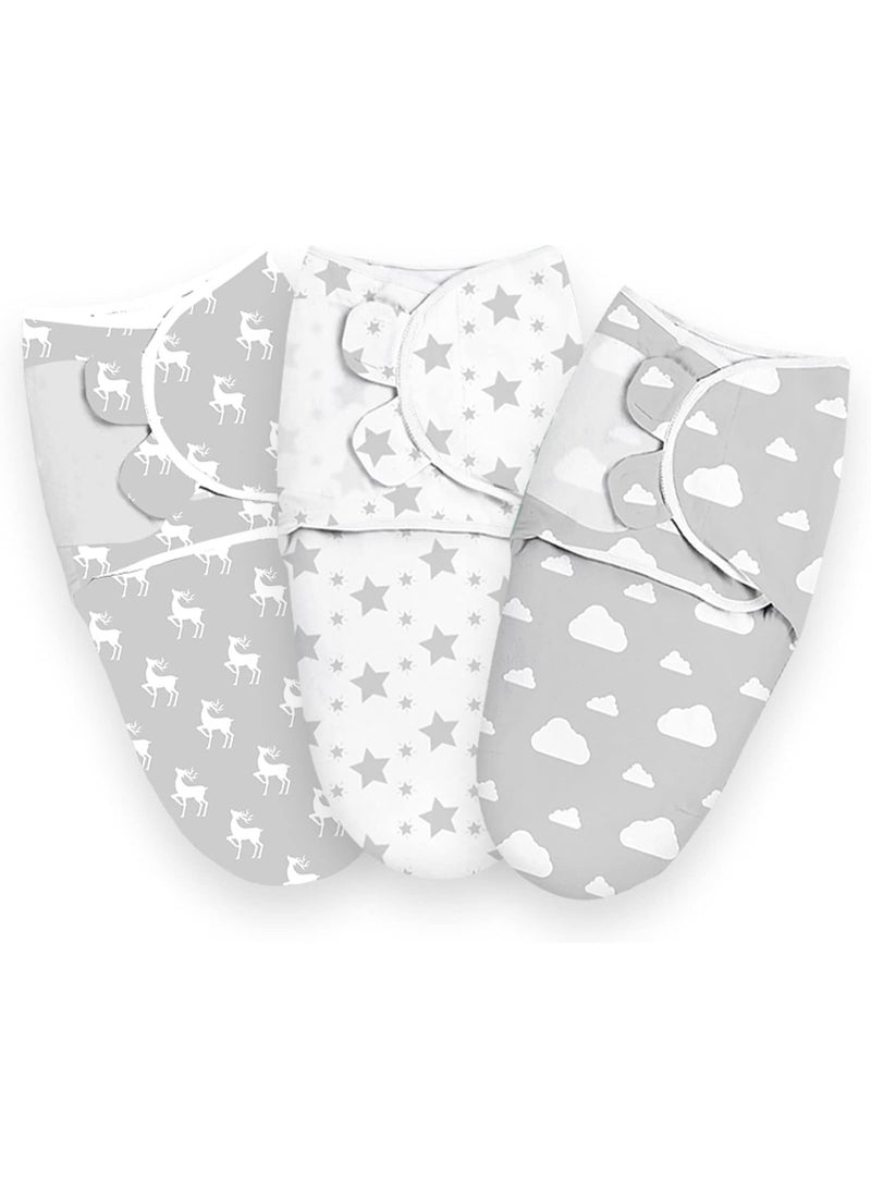 فتيرلي طفل Swaddle لف، 3 قطع حديث الولادة Swaddle بطانية لف، 0-3 أشهر 100٪ التنفس القطن Swaddlers كيس النوم مع أجنحة قابلة للتعديل للأولاد والبنات الأطفال  - Image 1