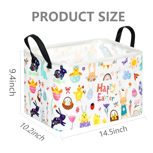 FUULOXE Rectangular Easter Basket Storage Bin for Shelves Cute Gifts Baskets Foldable Box with Handles for Boy and Girl Home Office Car Dormroom Easter Party Supplies - Image 3