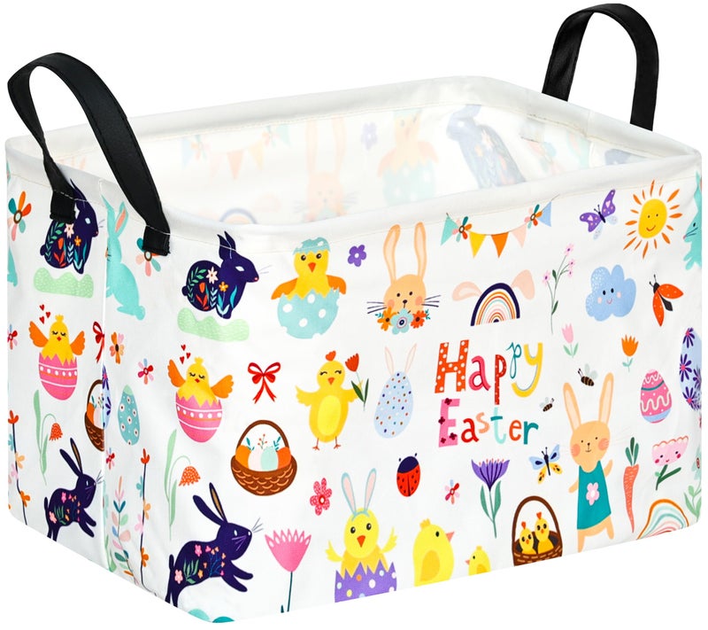 FUULOXE Rectangular Easter Basket Storage Bin for Shelves Cute Gifts Baskets Foldable Box with Handles for Boy and Girl Home Office Car Dormroom Easter Party Supplies - Image 2