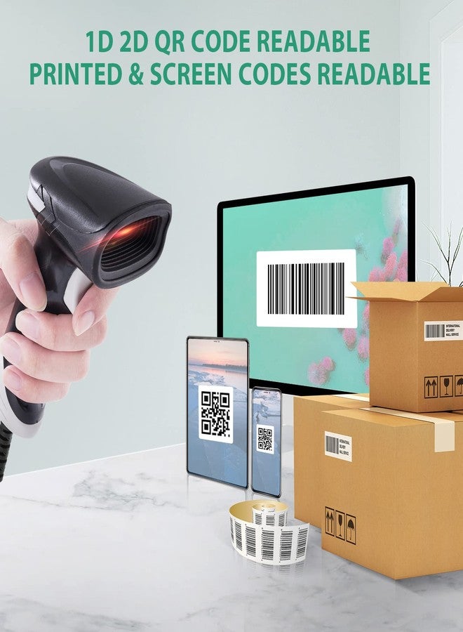 JRHC Barcode Scanner,USB Wired QR Bar Code Scanner 2D Handheld Inventory Scanner Automatic UPC EAN Reader Library Book Scanner for Mobile Payment Store Supermarket Warehouse - Image 3
