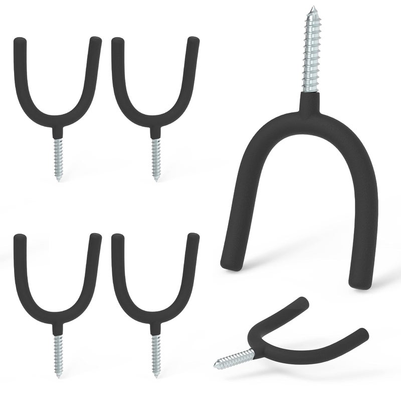 HUHOLE Screw in U Hook  Black Heavy Duty  6PC  Shovel Holder Wall Mount  U Hooks for Hanging Garden Tools - Image 1