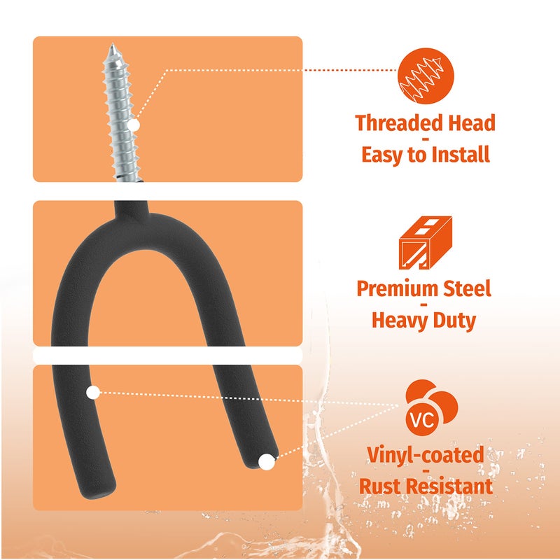 HUHOLE Screw in U Hook  Black Heavy Duty  6PC  Shovel Holder Wall Mount  U Hooks for Hanging Garden Tools - Image 2