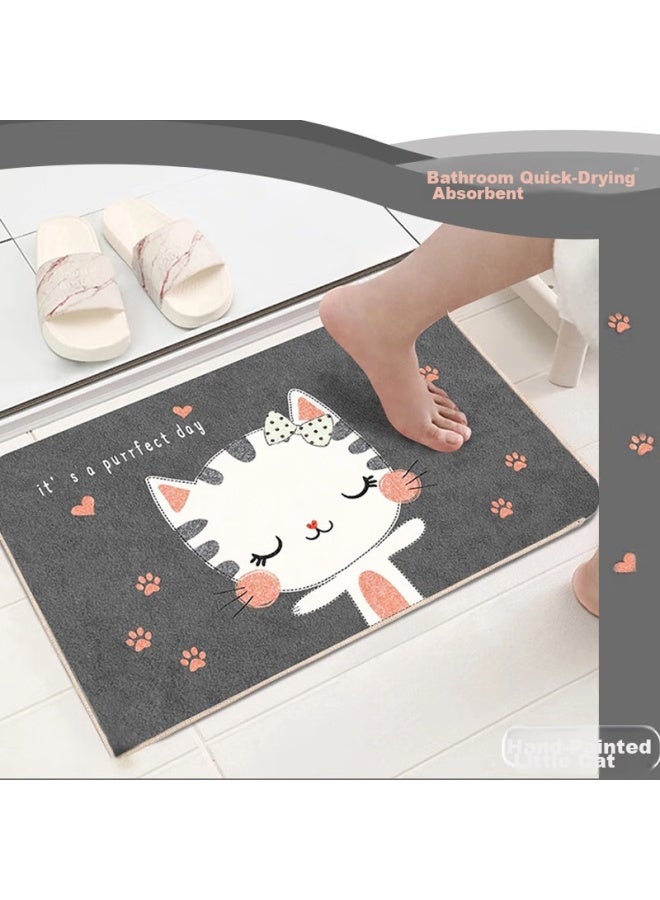 Moon Time Mengtingshui Crystal Velvet Entrance Mat, Absorbent And Easy To Clean, Cuttable, Hand-painted Kitten Design, 50*80cm - Image 5