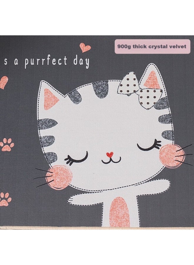 Moon Time Mengtingshui Crystal Velvet Entrance Mat, Absorbent And Easy To Clean, Cuttable, Hand-painted Kitten Design, 50*80cm - Image 2