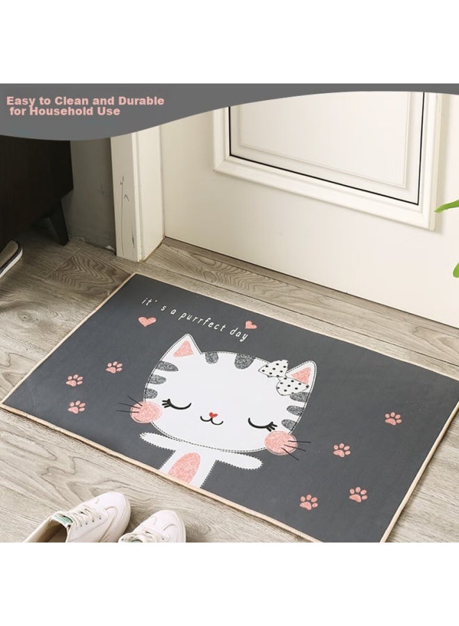 Moon Time Mengtingshui Crystal Velvet Entrance Mat, Absorbent And Easy To Clean, Cuttable, Hand-painted Kitten Design, 50*80cm - Image 4