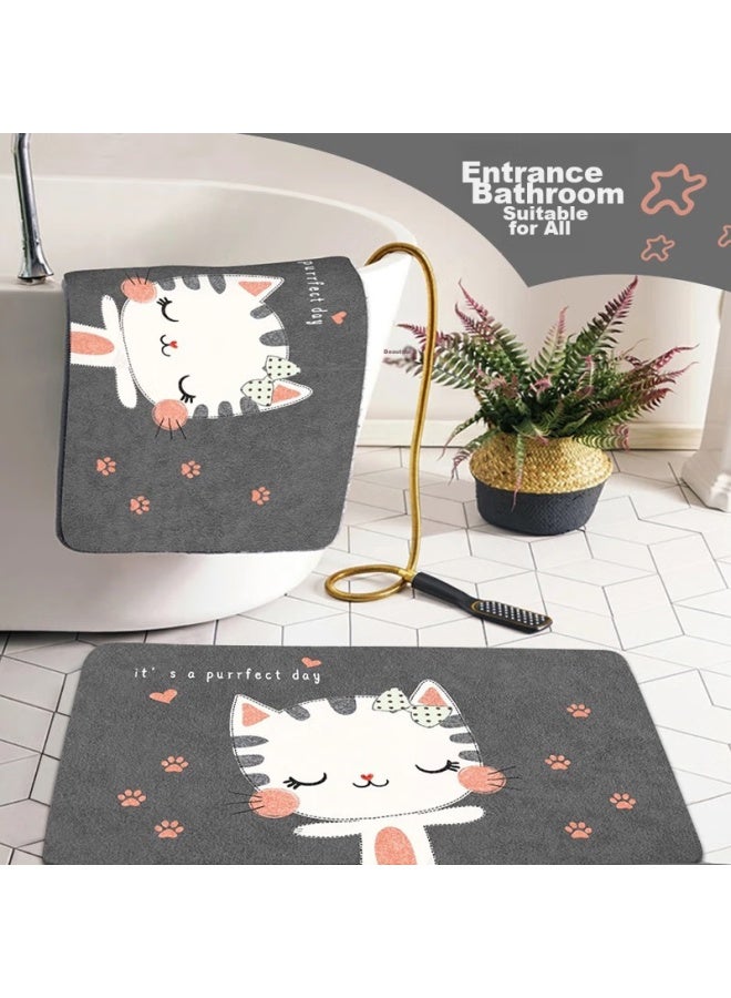 Moon Time Mengtingshui Crystal Velvet Entrance Mat, Absorbent And Easy To Clean, Cuttable, Hand-painted Kitten Design, 50*80cm - Image 1