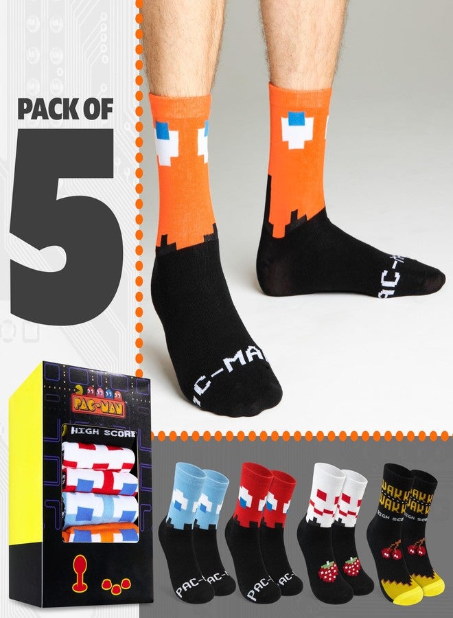 Pacman Pac-Man Novelty 5 Pack Socks for Men Women Teens Arcade Games Socks Xmas, Secret Santa Gifts for Gamers (Black/Multi , 10/13 US) - Image 5