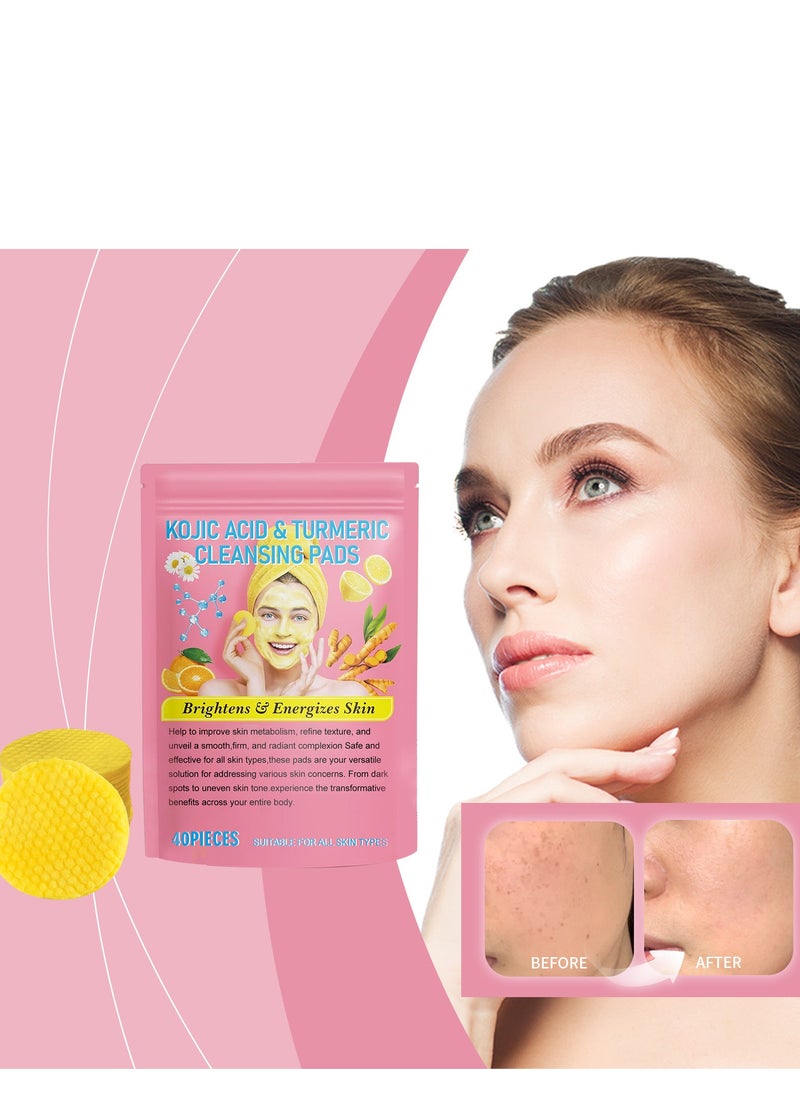 KOJIC ACID Turmeric Cleansing Pads, Kojic Acid and Turmeric Cleansing Pads for Face and Body Remove Excess Keratin,Reduce black spots and cleanse the skin 40PCS  - Image 1