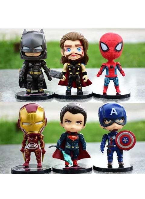 6-piece Marvel and DC action figure set, Avengers, Captain America, Iron Man, Thor,  Batman, Superman action figures, anime character collection set suitable for car and table
