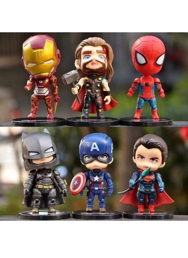 6-piece Marvel and DC action figure set, Avengers, Captain America, Iron Man, Thor,  Batman, Superman action figures, anime character collection set suitable for car and table