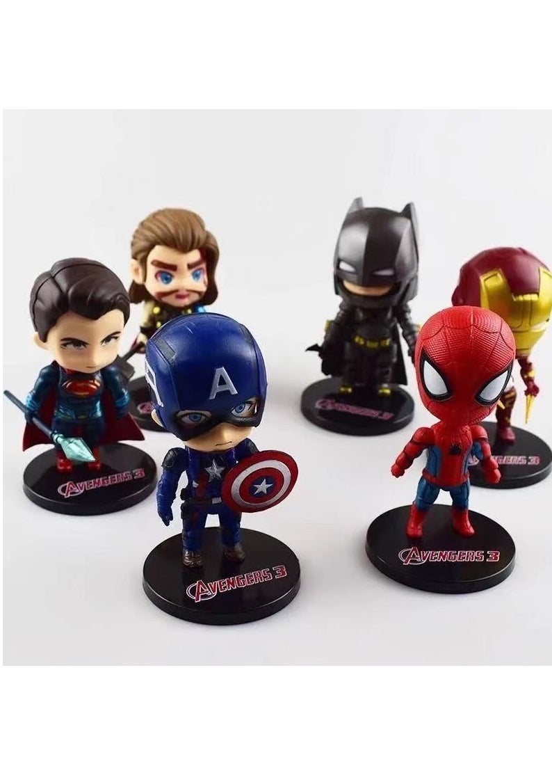 6-piece Marvel and DC action figure set, Avengers, Captain America, Iron Man, Thor,  Batman, Superman action figures, anime character collection set suitable for car and table