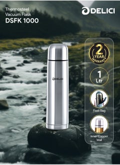 DELICI Thermosteel Vacuum Flask (DSFK 1000), Stainless Steel Bottle 1000ml, Double Walled, 100% Food Grade, Inner Copper Wall, and 2-Year Warranty  - Image 2