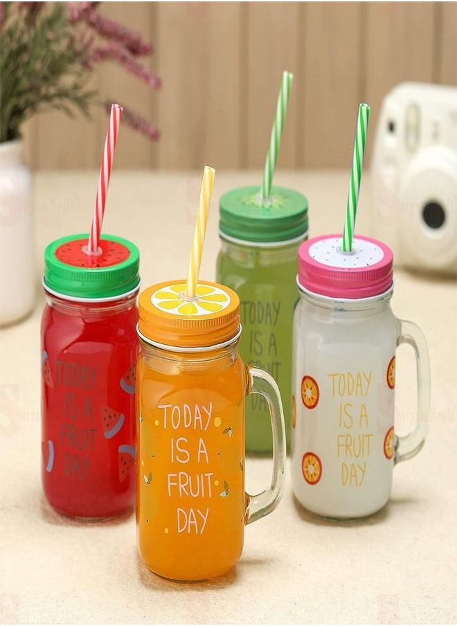 Generic - Jar With Lid And Straw Multicolour 450 ML - Image 1