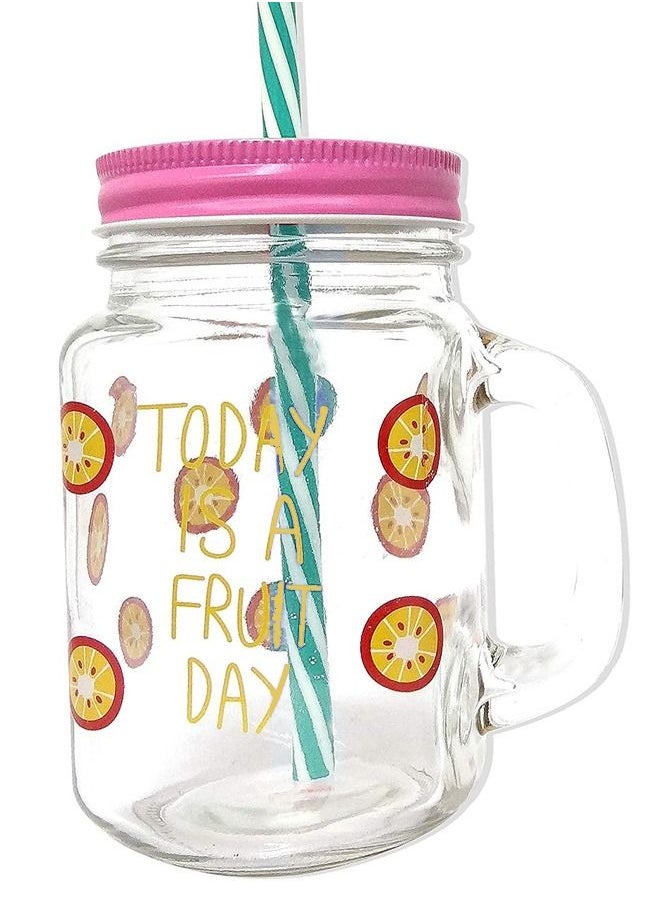 Generic - Jar With Lid And Straw Multicolour 450 ML - Image 1