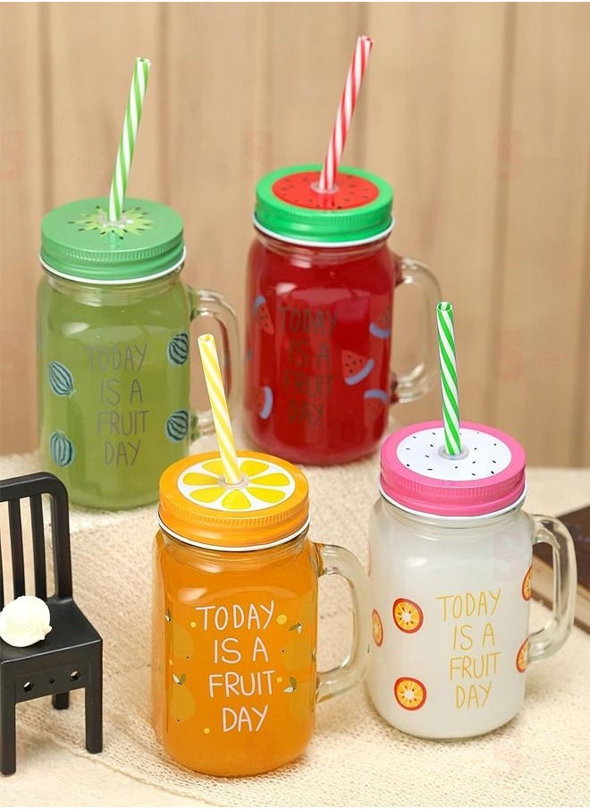 Generic - Jar With Lid And Straw Multicolour 450 ML - Image 1