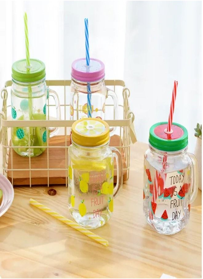 Generic - Jar With Lid And Straw Multicolour 450 ML - Image 1