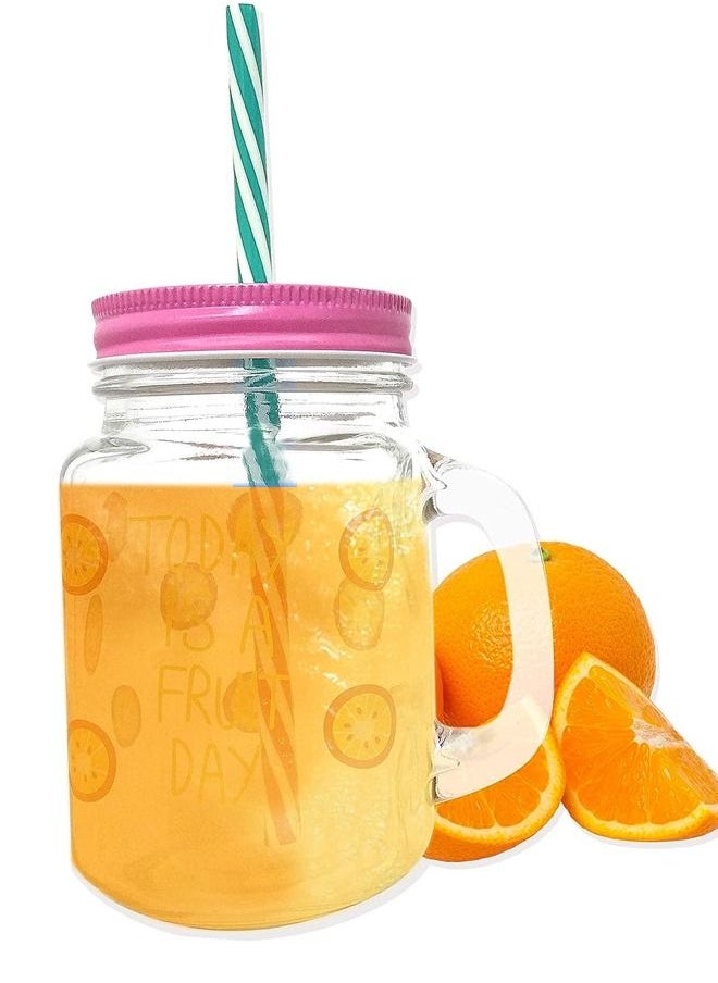 Generic - Jar With Lid And Straw Multicolour 450 ML - Image 1