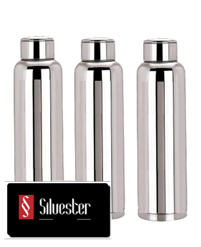 SILVESTER Stainless Steel Water Bottle for collegeFridgeSportsGymOfficeSilver 1000 Ml Pack Of 3 - Image 2