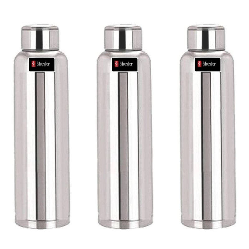 SILVESTER Stainless Steel Water Bottle for collegeFridgeSportsGymOfficeSilver 1000 Ml Pack Of 3 - Image 1