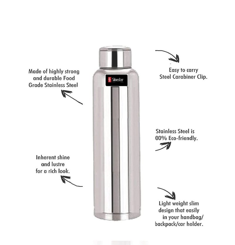 SILVESTER Stainless Steel Water Bottle for collegeFridgeSportsGymOfficeSilver 1000 Ml Pack Of 3 - Image 4