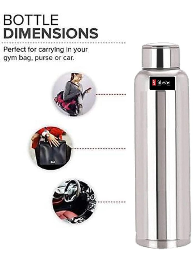SILVESTER Stainless Steel Water Bottle for collegeFridgeSportsGymOfficeSilver 1000 Ml Pack Of 3 - Image 5