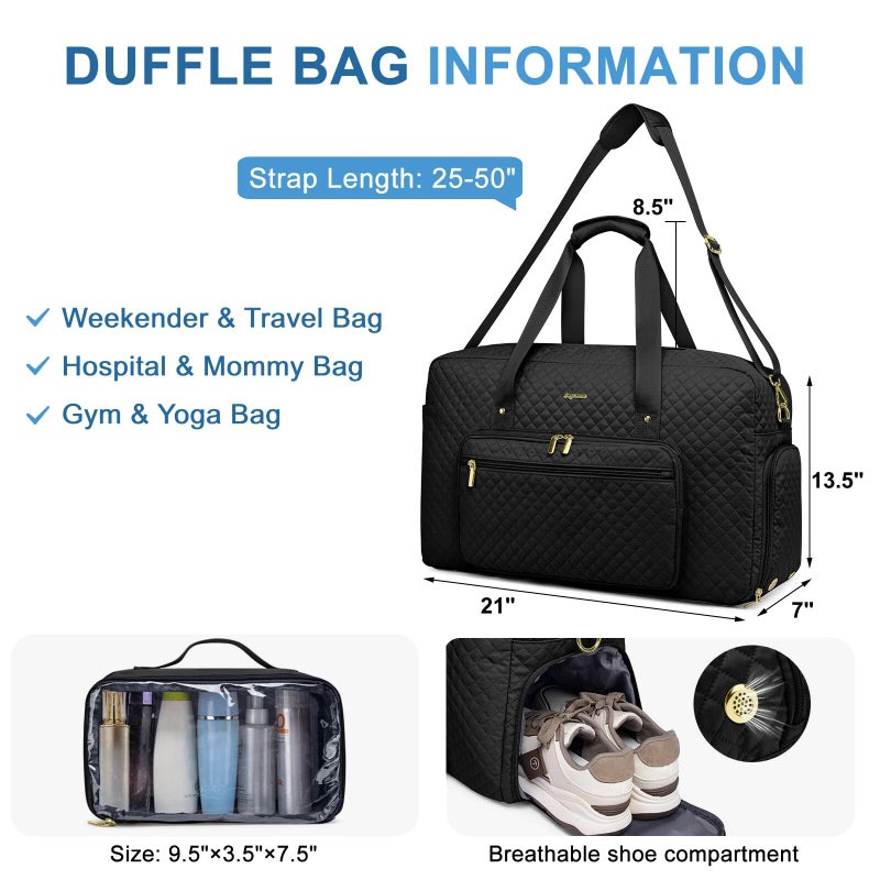 bagswan Large Weekender Travel Duffle Bag - With Shoe Compartment Weekender Bags for Womens Carry on Overnight Bag with Toiletry Bag Gym Duffel Bags with Wet Pocket Hospital Bags for Women Labor and Delivery - Image 2