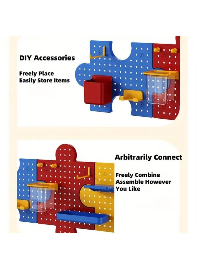 لوحة تنظيم الجدار متعددة الألوان مع خطاطيف ولوحات قابلة للتركيب معًا - Image 5