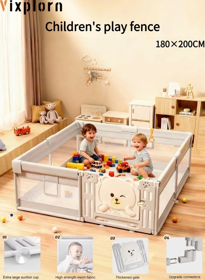 Vixplorn Baby playpen, cute and charming playpen, home safety playpen, suitable for infants and toddlers, extra large baby playpen, 180*200 cm, indoor and outdoor baby playpen, breathable mesh playpen, fall-proof playpen, safe playpen, suitable for toddlers. - Image 1