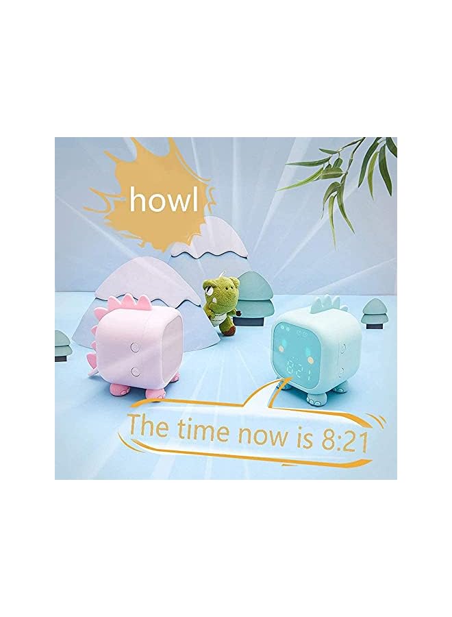 TAMIA Kids Alarm Clock with Night Light 6 Ringtones Blue Dinosaur Digital Alarm Clock for Kids, Touch Control and Rechargeable Sleep Trainer Clock for Boys Girls Bedroom (Blue)
